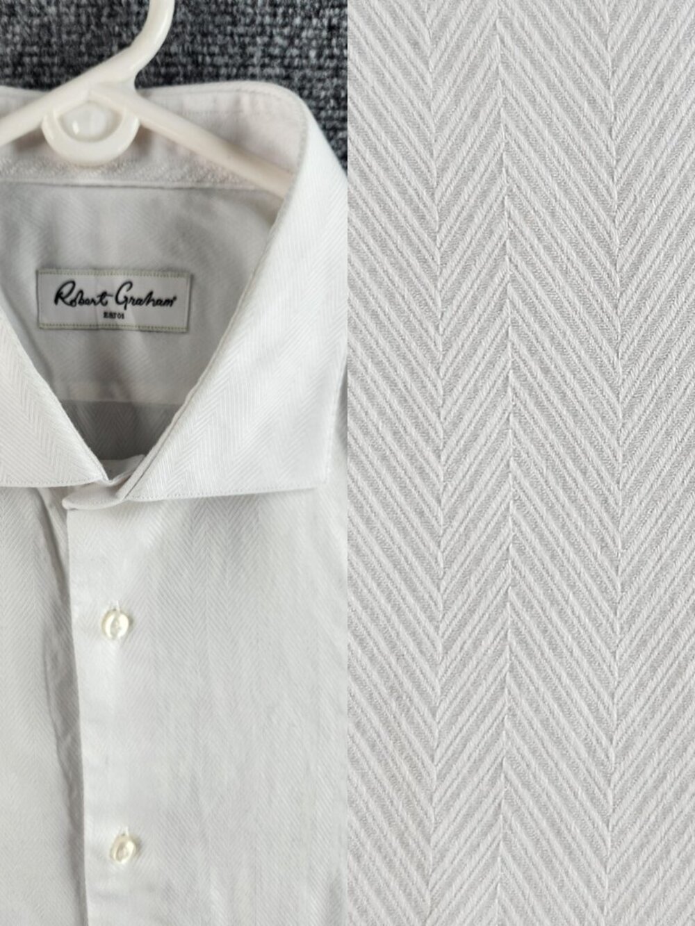 Robert Graham Button Up Shirt Men Chevron Herringbone White 17.5 Cotton Adult
